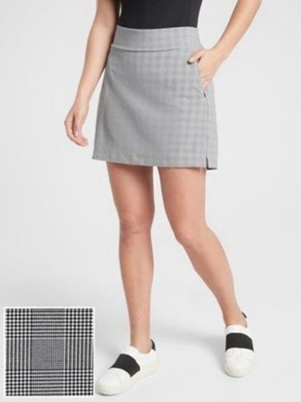 Athleta Soho Skort in Gray/Black Glen Plaid Pattern, Size 10